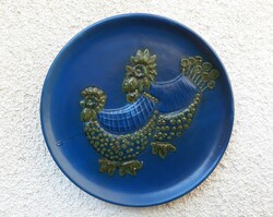 Retro Tófej kék színű tyúkos kerámia falitányér