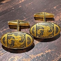 24 karát aranyozott Damascene mandzsettagomb, damasztén toledói mandzsetta, Toledó spanyol ékszer