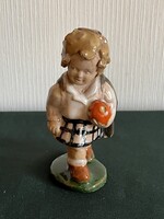 Ritka Szécsi Jolán kockás sapkás lány kerámia figura (C0093)