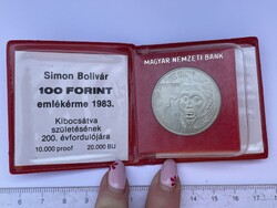 -AX225- Régi 100 Forintos Emlékérem Simon Bolívar Forradalmár Születésének 200. Évfordulójára 1983.