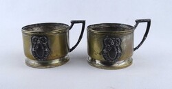 1Z500 Régi bécsi címeres monogramos ezüstözött réz pohártartó osztrák pohártalp pár