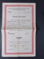 1928 Magyar Posta tisztviselő segélyző egyesület tagsági igazolvány – Budapest