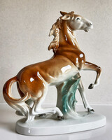 Retro Német Porcelán Ágaskodó Ló – 23 cm, Hibátlan állapot