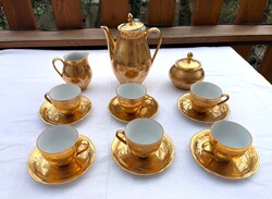 Aranyozott 6 személyes, jelzett német Colditz porcelán kávés készlet