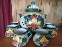 Hibátlan, kézzel festett olasz majolika bólés készlet (7 részes)