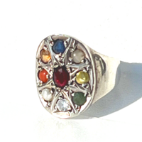 Ezüst gyűrű kék zafír, topáz, smaragd, korall,gyöngy, gránit