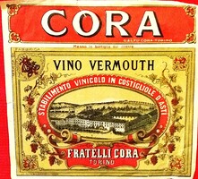 RÉGI - Cora Torino Fratelli  OLASZ vermuth fűszerboros 1,0 L italos címke  ÁLLAPOT a képek szerint