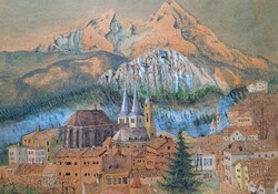 Berchtesgaden - Meseszép alpesi városka! régi festmény, keretben, Németország - monogram jelzés