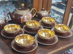Alt Wien Karlsbad Stilmalerei K.M.K,Jelenetes Aranyozott Teás-Kávés Porcelán Készlet,Szett.