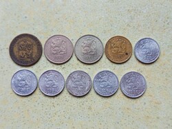 Csehszlovákia 10 db Különböző Érme 10 20 50 Halierov Haller 1 Korona 1962-1989