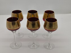 6 db piros-arany cseh kristály boros pohár