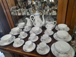 Alt Wien Pirkenhammer 1873-1918,Kézi Festett Virág Mintás 8/7 Személyes Porcelán Tea-Kávé Készlet.