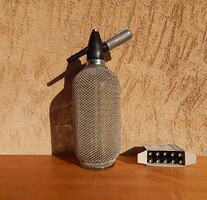 Retro metal mesh soda bottle + one box of unused soda cartridges.
