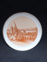 Hollóházi aranyozott porcelán emlék falitányér Halász Bástya Budapest