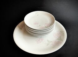 Alföldi vitrin ritka szellőrózsás süteményes tortás készlet kerek kínáló tál és 6 kistányér