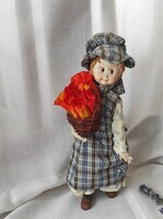 Vintage kerámia kislány figura kosárral – rusztikus dekor