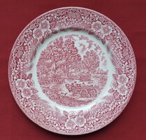 Régi J. Broadhurst Ironstone angol jelenetes bordó porcelán tányér
