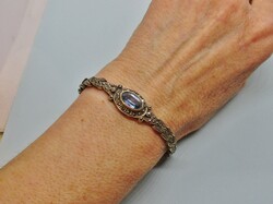 Beautiful antique silver bracelet with aquamarine and marcasite  stones