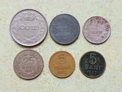 Románia 6 db Különböző Érme 5 25 Bani 1 5 100 Lej Lei 1924-1953