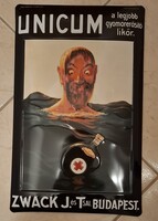 Zwack Unicum fém dombornyomott reklám tábla, limitált, nagy méretű
