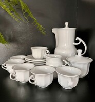 Vintage finoman bordázott, fehér Hollóházi porcelán teás / kávés készlet
