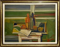Baticz Levente (1941- ) Csendélet szódásszifonnal - Nagy méretű, gyönyörű Képcsarnokos festmény