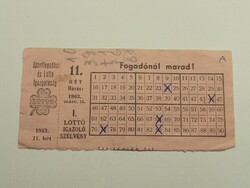 Régi Lottó igazoló szelvény 1963.
