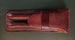 Vintage sötétbarna bőr tolltartó 2 tollnak megfelelő méret unisex