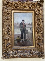 Rudolf Klingsberg (1881-1943) Pipázó öreg portréja  250606