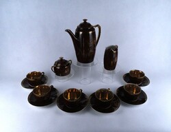 1Z275 Régi 6 személyes barna - arany színű jelenetes Bavaria Schumann porcelán teás készlet