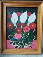 Hajdú Imre naív festő "Virágcsokor"