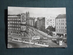 Képeslap,Németország,Magdeburg,Hasselbachplatz,villamos,autóbusz,városi látkép,részlet,1966-