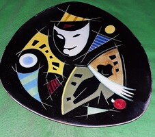 NAGYON SZÉP Art Deco Zsolnay KARNEVÁL FALITÁNYÉR - "MACA-TÁL"- 27 x 24 cm a képek szerint