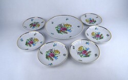 1Z419 Régi 6 személyes virágmintás aranyozott Hollóházi porcelán süteményes készlet