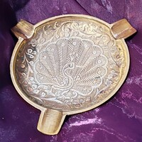 Hamutartó hamutál tálka sárga réz páva motívum indiai dísz dísztágy