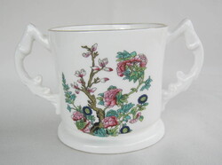Angol jelzett porcelán virágos kétfülű porcelán bögre csésze belseje is mintás