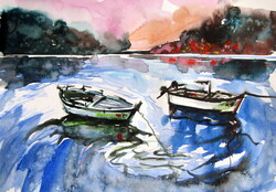 Kovács Anna Brigitta:Boats -  watercolor painting - Csónakok - akvarell festmény