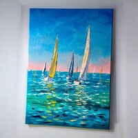 “Vitorlások” kortárs festmény, galéria minőség / Balatoni festmény