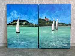 “PÁRBAN SZÉP AZ ÉLET” Balatoni festmény/ Badacsony és Tihany