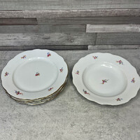 Zsolnay Pécs virágos aranyozott szélű porcelán tányér szett