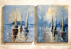 “PÁRBAN SZÉP AZ ÉLET” Balatoni festmény/ Badacsony és Tihany