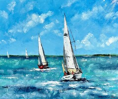 “Vitorlás idő” kortárs festmény, galéria minőség / Balatoni festmény