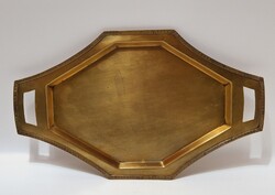Antik réz tálca, likőrős tálca, 34,5 x 21 cm