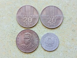 Lengyelország 4 db Különböző Érme 50 Groszy 20 Zloty Zlotyi 1949-1976