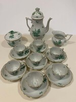 HERENDI 6+1 SZEMÉLYES 17 DARABOS ZÖLD INDIAI VIRÁG MINTÁS KÁVÉSKÉSZLET