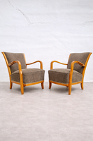 Svéd mid-century / art deco szilfa karosszékpár Fendi kárpEz az elegánittal, 1940-es évek-restaurált