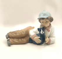 Lladro Nao Lying Boy with Puppy