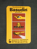 Kártyanaptár,Budapest vegyiművek,Basudin granulátum,grafikai,traktor,repülőgép,1976  (licites)