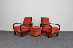 Fekete dió furnérozott - dönthető Art deco Fotelek és Lábtartó, 1930-as évek - restaurált