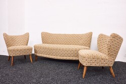 Svéd - Mid century lounge kanapé és cocktail fotelek – wingback 1960-as évek, eredeti kárpitozás